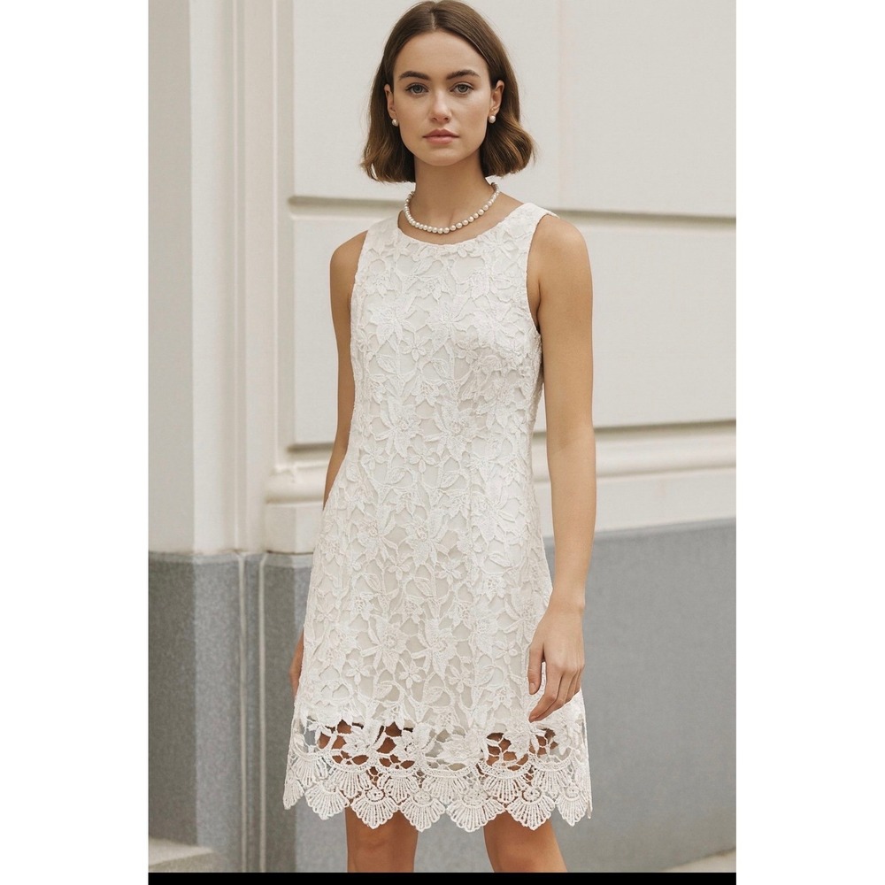 Lauren Ralph Lauren Ivory Floral Crochet Lace Sleeveless Sheath Dress 2 Bridal